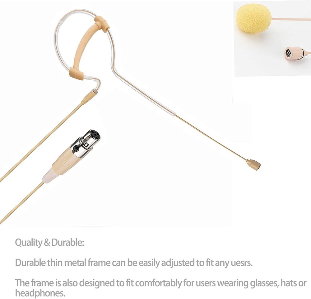 Beige Single Earhook Headset mini XLR Microphone for Shure Wireless-TA4F 4pin