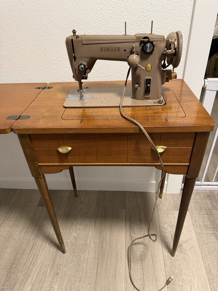 Vintage Mid Century Mod. Sewing Table & SINGER Model #306W Swing-Needle Machine