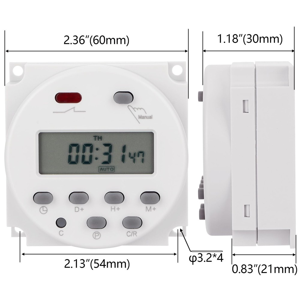 Weasch Timer Switch, CN101A, DC/AC 24V 16Amp, Digital LCD Power Gray