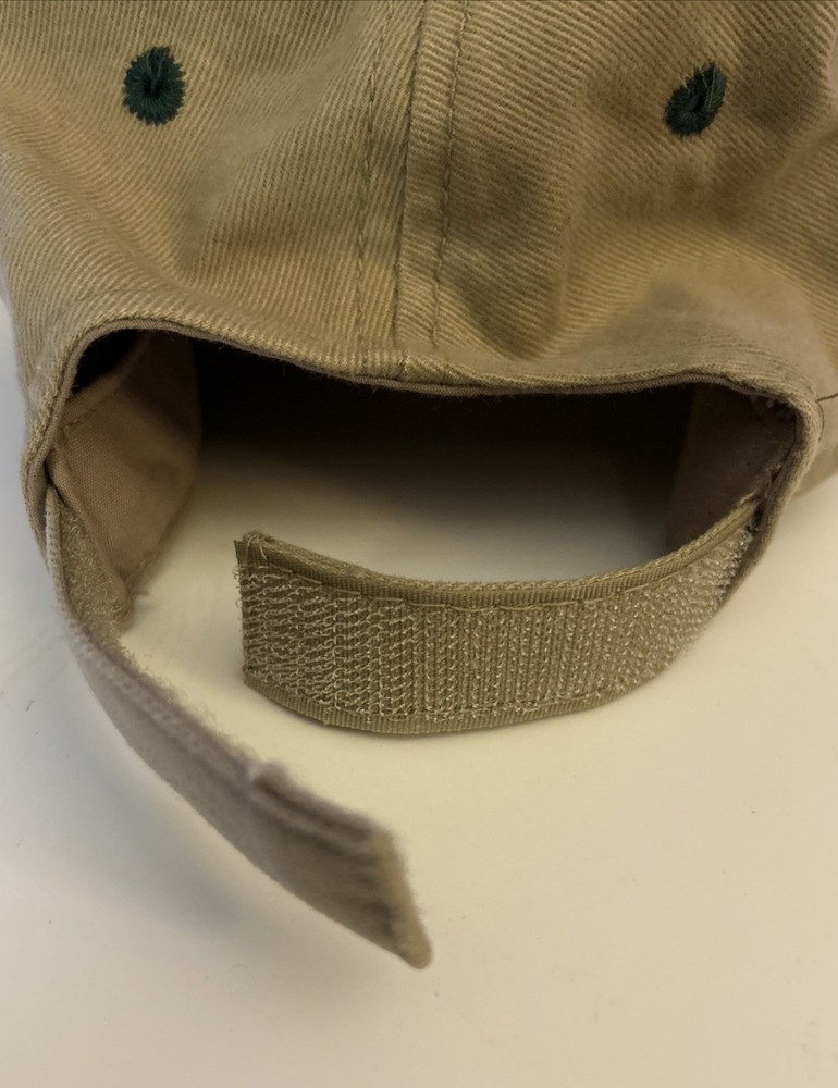 Golf Hat Cap With Beaver Embroidered Khaki With Hook & Loop Strap