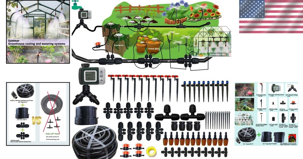Complete Drip Irrigation System - 160Ft Hose with Automatic Water Timer Included