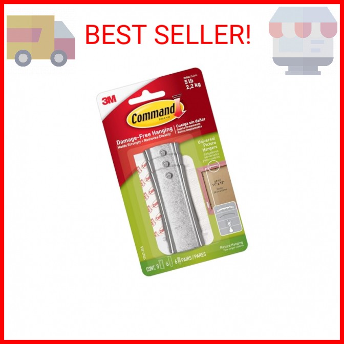 Command Large Universal Frame Hanger, 3 Picture Hangers with 6 Command Strips an