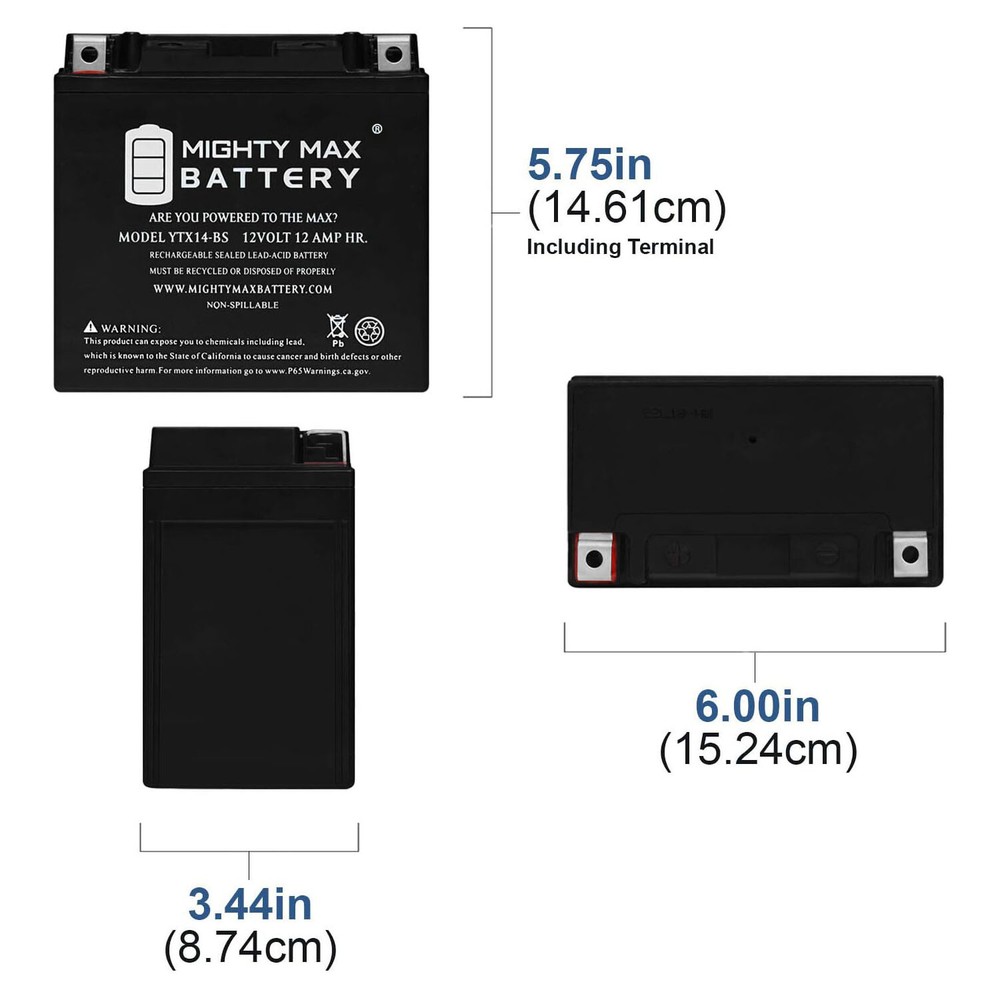 Mighty Max YTX14-BS Replacement Battery for ETX14, ES14BS