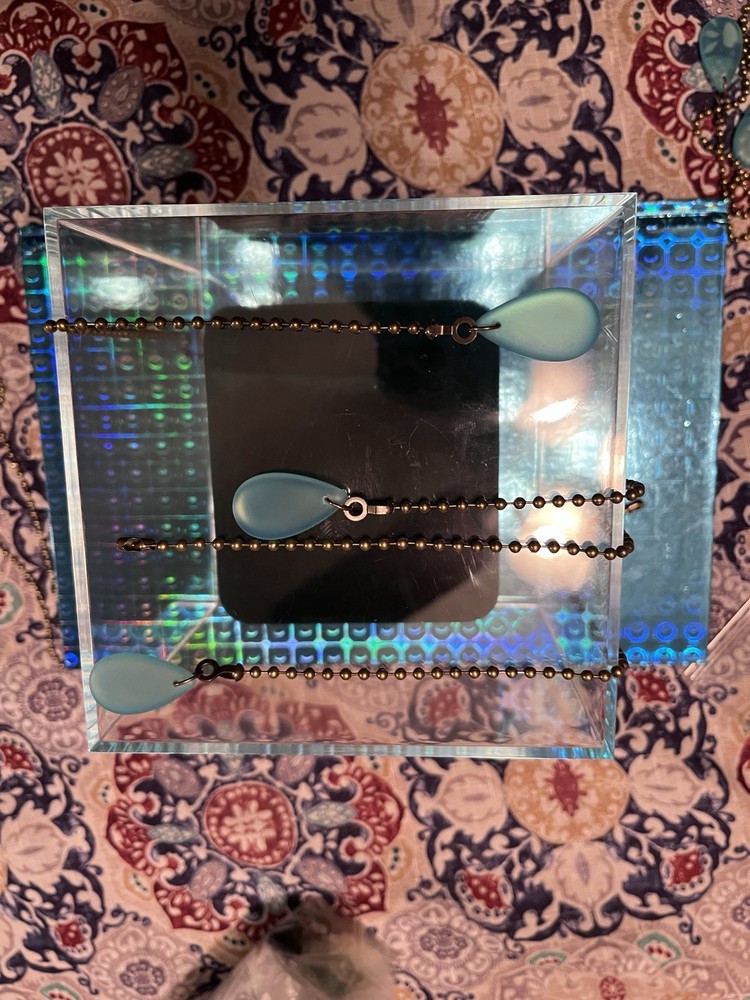 Uranium Blue Aqua Turquoise Teardrop Shaped Lamp Pull Chain Pair