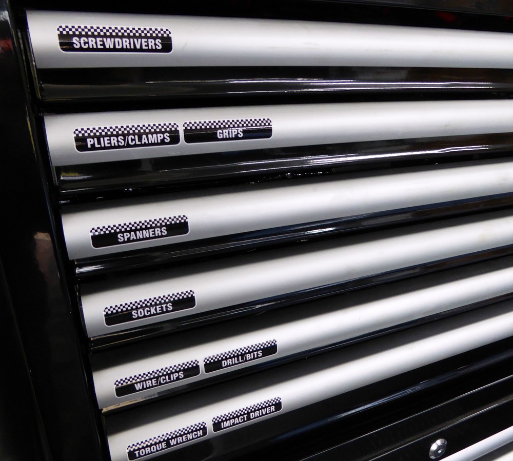 TOOLBOX TOOL CHEST Drawer LABEL stickers decals Identify your workshop tools