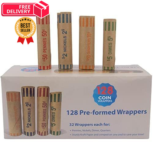 L LIKED Preformed Coin Wrappers Rolls (128 Assorted) - 128 Assorted, Assorted