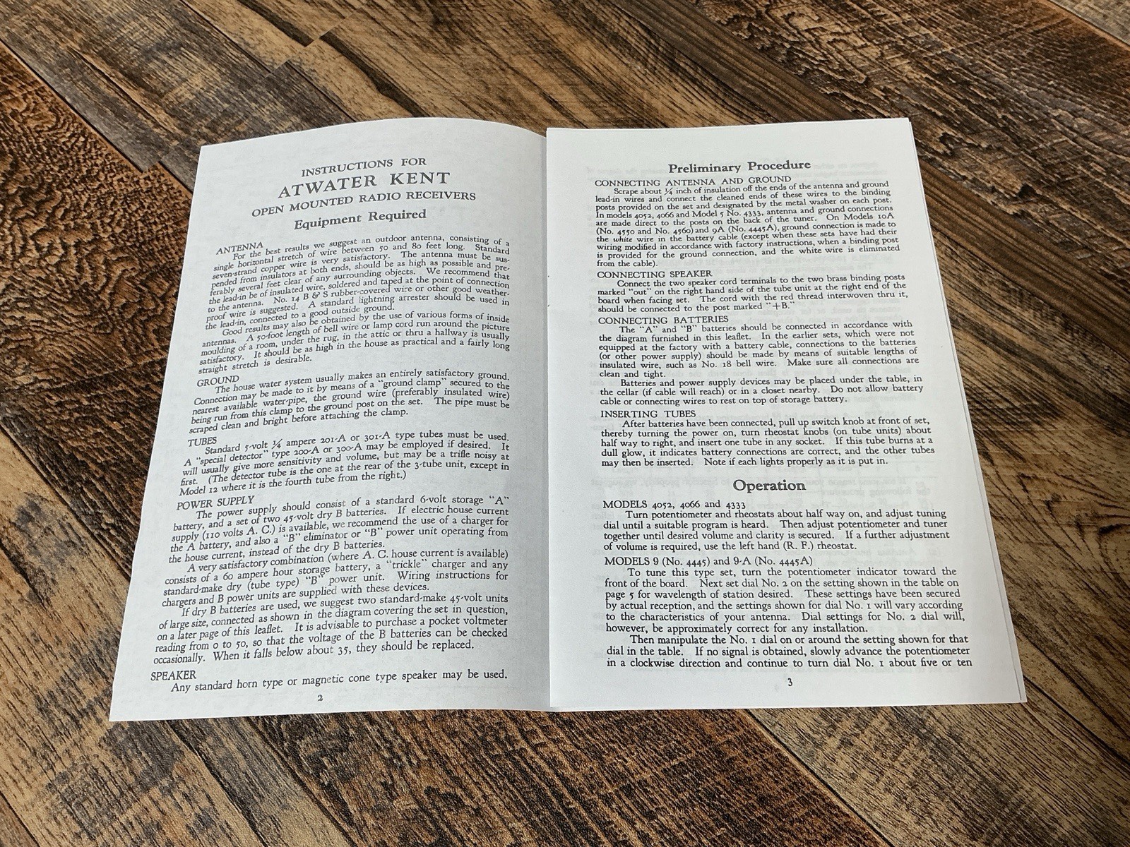 ATWATER KENT Manual Breadboard Tube Radio Receiving Sets 5, 9, 9A, 10, 10A, 10B