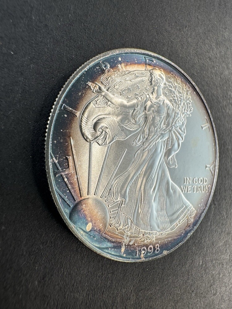 1998 American Silver Eagle 1 Oz Silver Coin Rainbow Toned