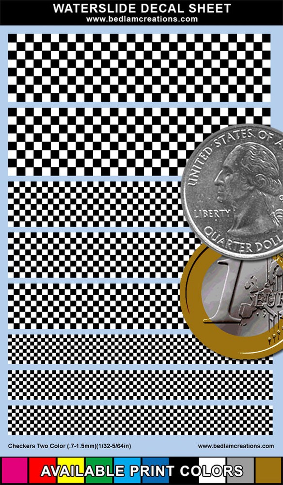 Waterslide Decals Checkers Set01 Two Colors 2"x3" Sheet