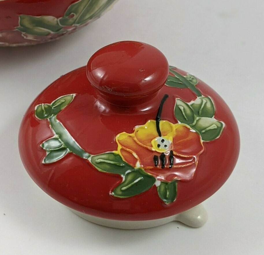 Pier One Ceramic Hand Painted Peony Tea Pot Stoneware
