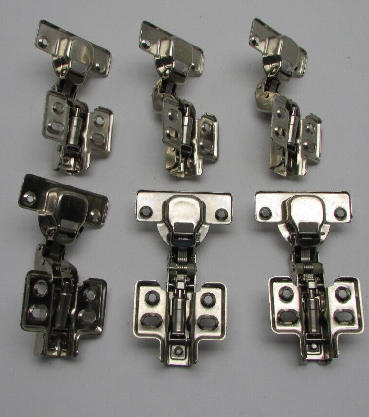 (6) SELF CLOSING CABINET HINGES WINGED BASEPLATES Unbranded