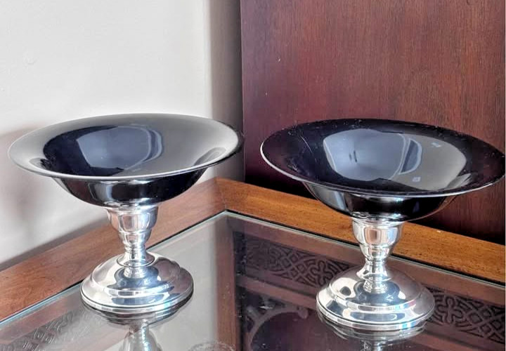 Vintage Watrous Sterling Silver Dessert Cups w Removable Plastic Inserts Pair