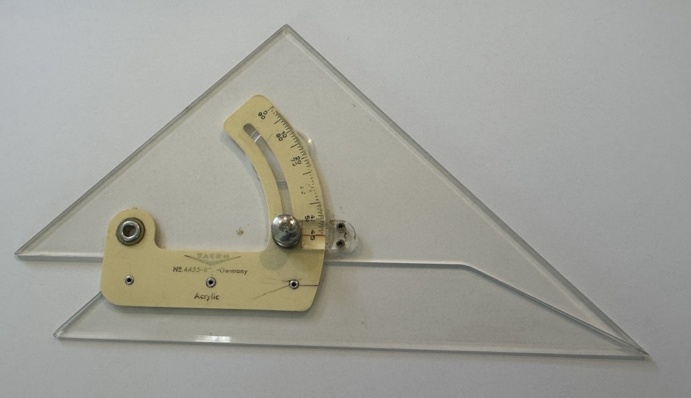 TACRO 4455-8" Made in Germany Engineering Adjustable Drafting Triangle Acrylic
