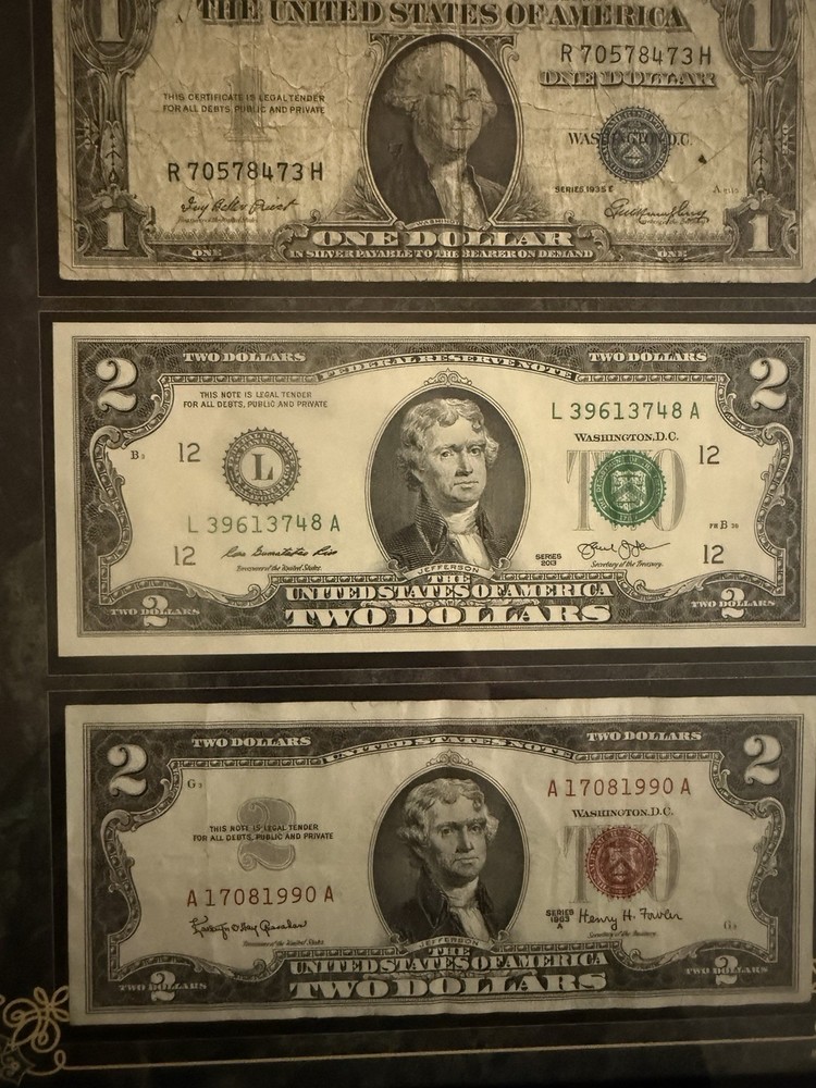 Historic Bill Currency Note Collection - Silver Cert. - $2 Red Seal - $2 Bill