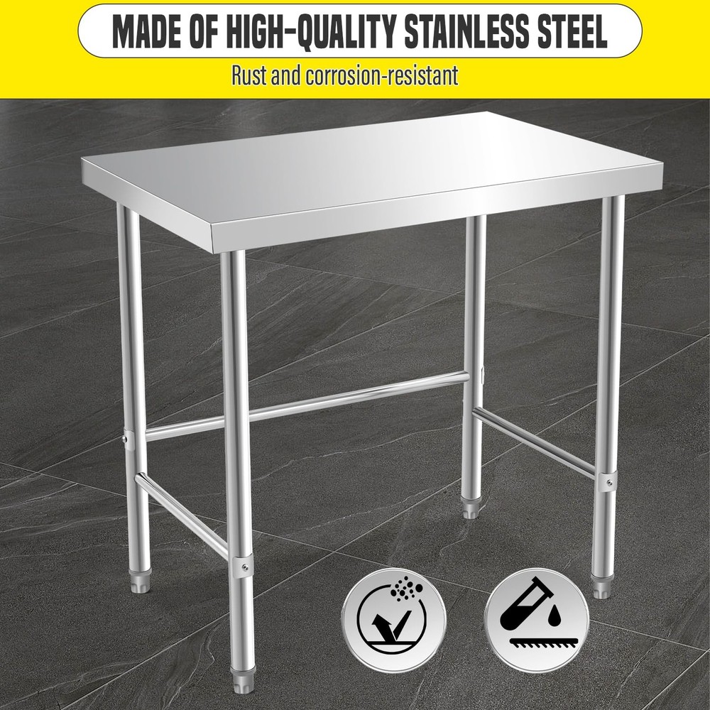 Heavy Duty Stainless Steel Work Table Prep Table Rust-Resistant for Restaurant