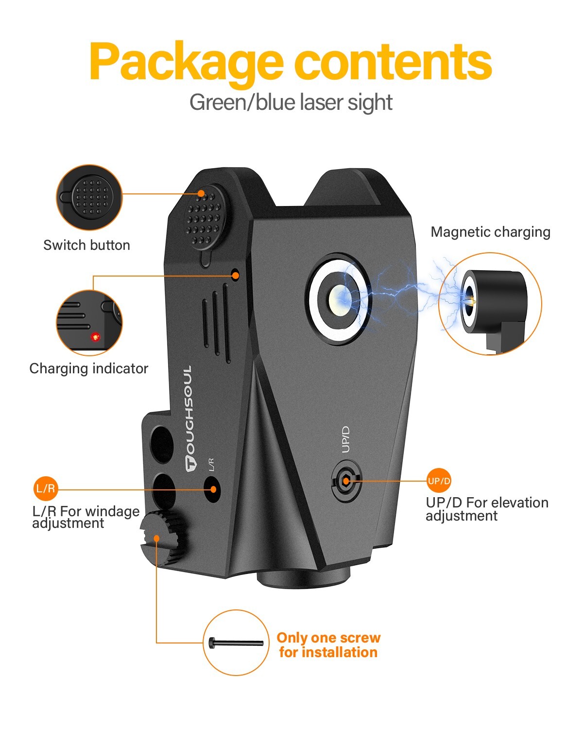 TOUGHSOUL Low Profile Red Laser Sight Magnetic Rechargeable Gun Pistol Picatinny