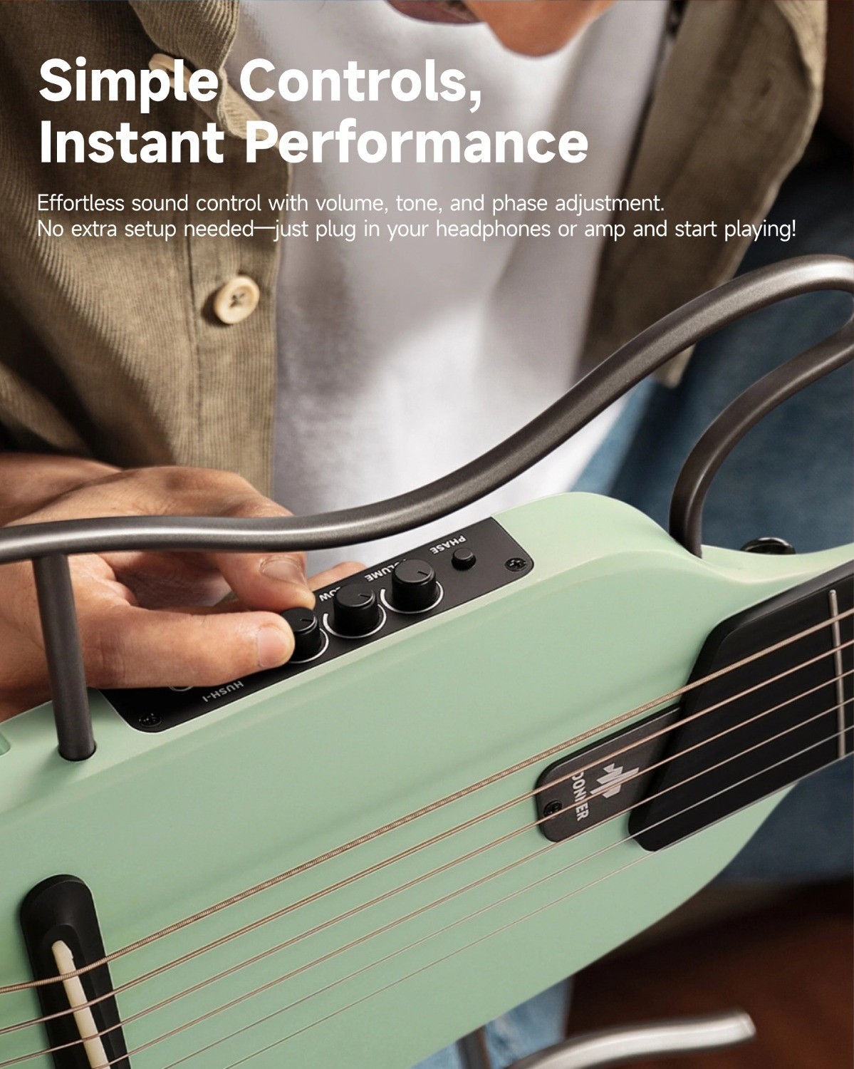 Donner HUSH I Acoustic Electric Guitar Headless Travel With All Accessories