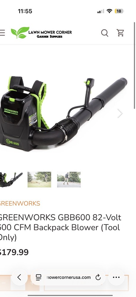 Greenworks GBB600 82V Backpack Blower Tool Only-USED