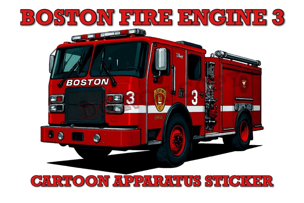 Boston Fire Dept Engine 3 Eagle Three E-One Cartoon Apparatus Sticker Decal