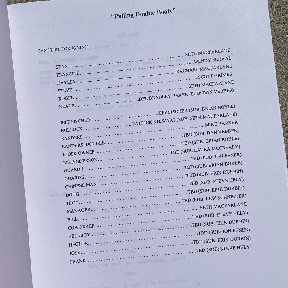 American Dad Original 2007 Production Table Draft Script Pulling Double Booty