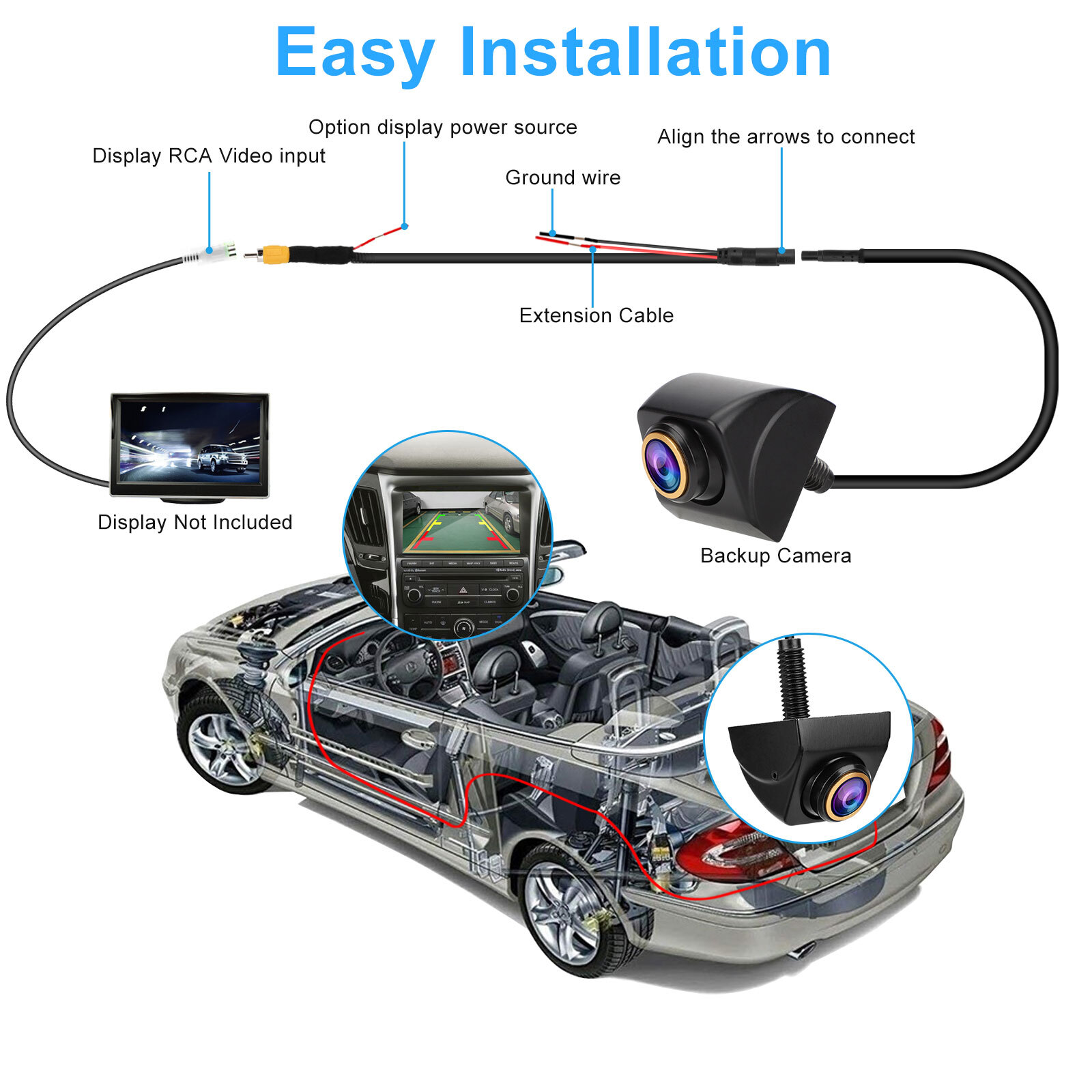 170° Car Rear View Backup Reverse Camera Parking Cam 360° Adjustable Waterproof