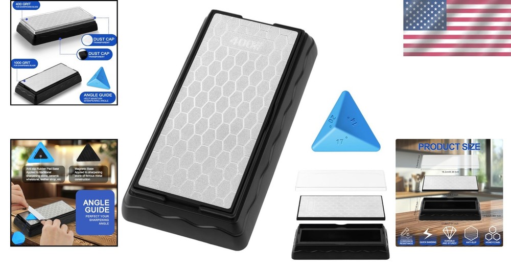 Portable Diamond Knife Sharpening Stone with Storage Case & Angle Guide 6 x 2 in