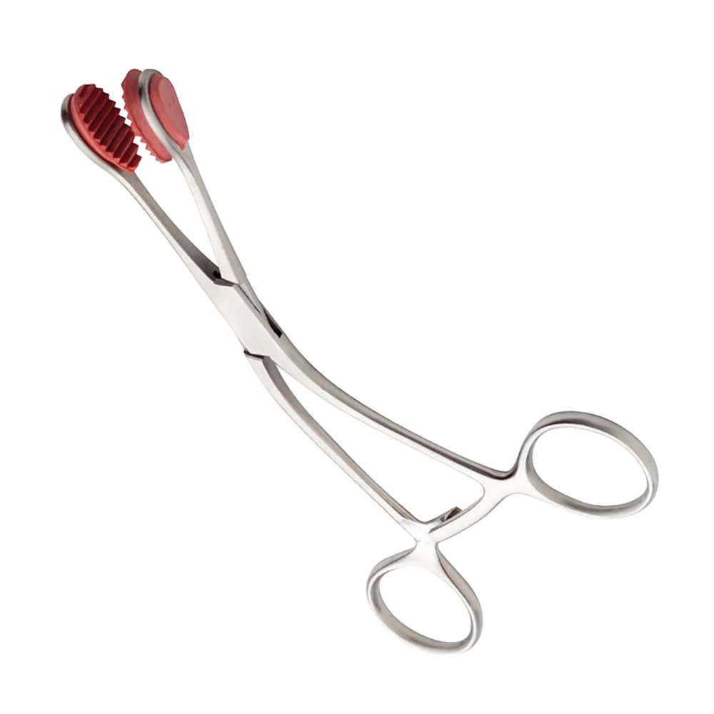 Young Tongue Seizing Forceps, 6", w/Replaceable Rubber Jaws, Bent Shanks, Prem.