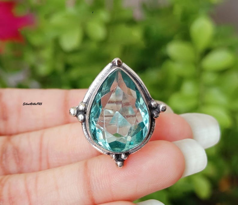 Aquamarine Solid 925 Sterling Silver Beautiful Statement Ring, All Size M1814