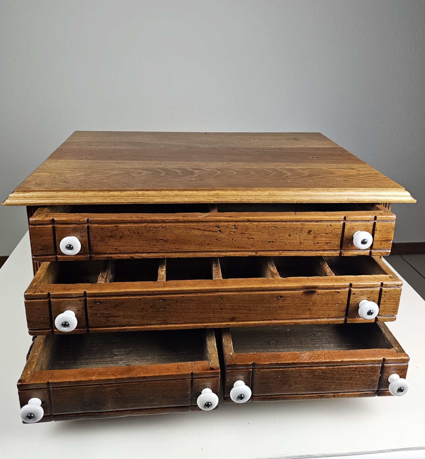 Vintage Wooden Spool Cabinet Craft Sewing Box Organizer Drawers Rustic Storage