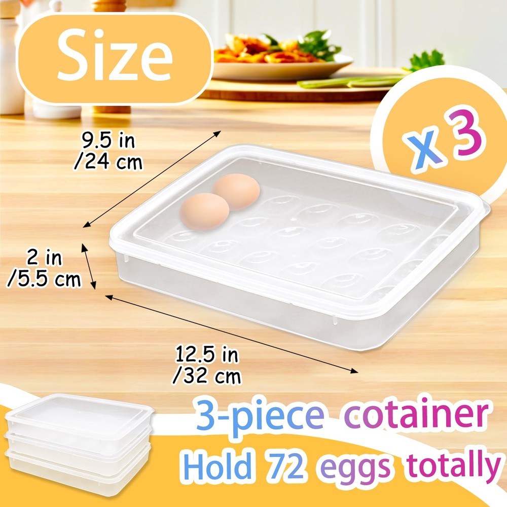 3 Pack Portable Deviled Egg Tray Carrier with Lid,Portable Egg Storage Contai...