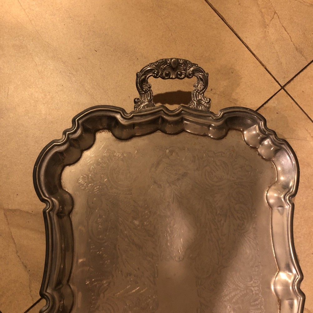 VTG, Rare, International Silver Co.Silver Plated Footed Serving Tray With handle