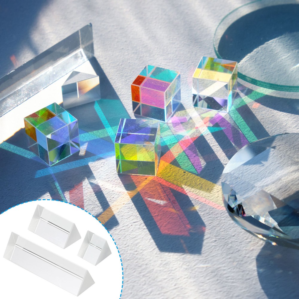 1"/2"/4" Triangular Prism Set, 3 Pcs Glass Optical Crystal Rainbow Prism, Clear