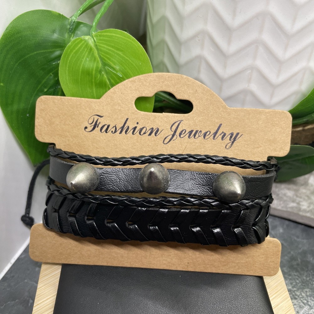 2 PC Leather Bracelet Set Stackable Adjustable Tie New Free Ship B7515