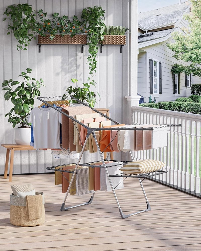 Clothes Drying Rack, Foldable 2-Level Laundry Drying Rack with Height
