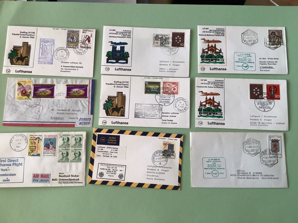 Airmail flight cover mixed world 9 items Ref A1481