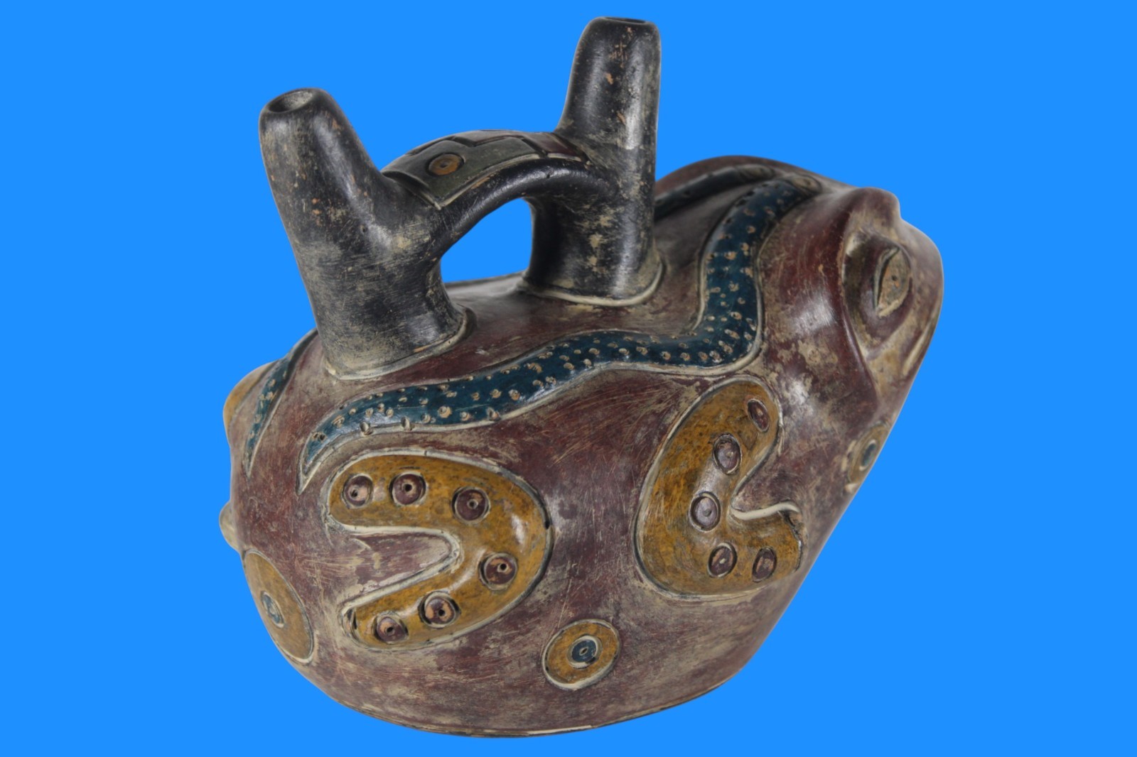 Museum Replica of a Pre Columbian Paracas Artifact Peru Frog Stirrup Vessel 09