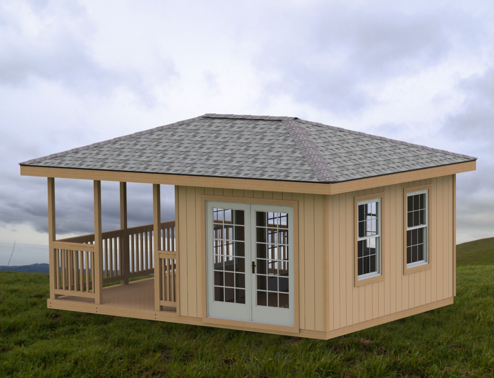 14' x 20' Partially Enclosed Gazebo/Man Cave/She Shed Hip Roof Building Plans