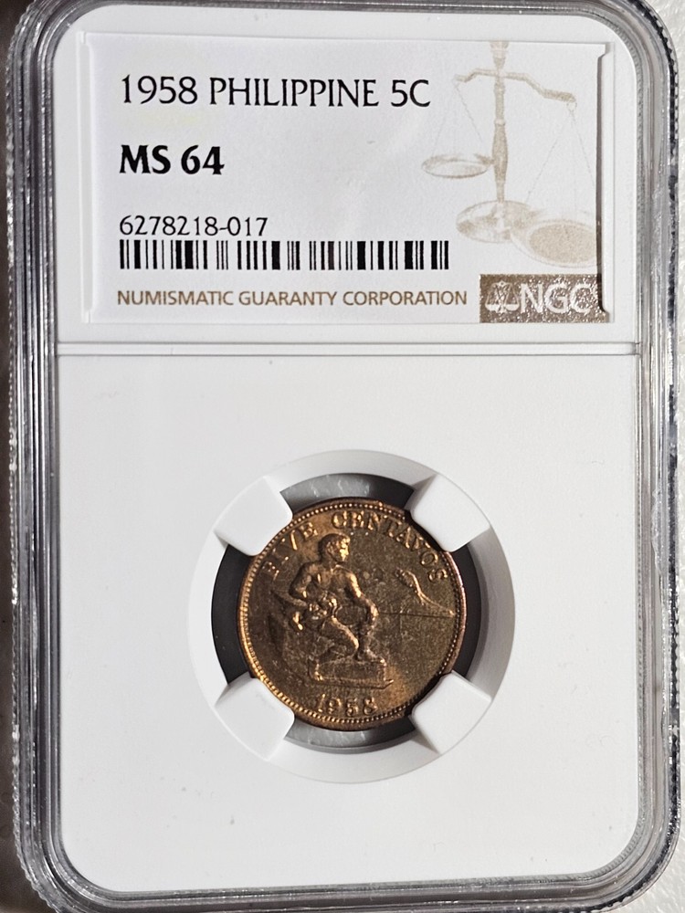 Philippines 5 Centavos 1958 NGC MS 64