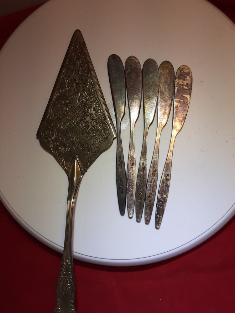 Vintage Silver Plated Cake Server small tiny butter knives (5) Lot