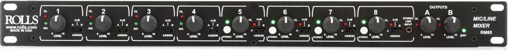Rolls RM85 Two Zone Mic/Line Mixer RM-85 Rackmount Rackmountable Single Space