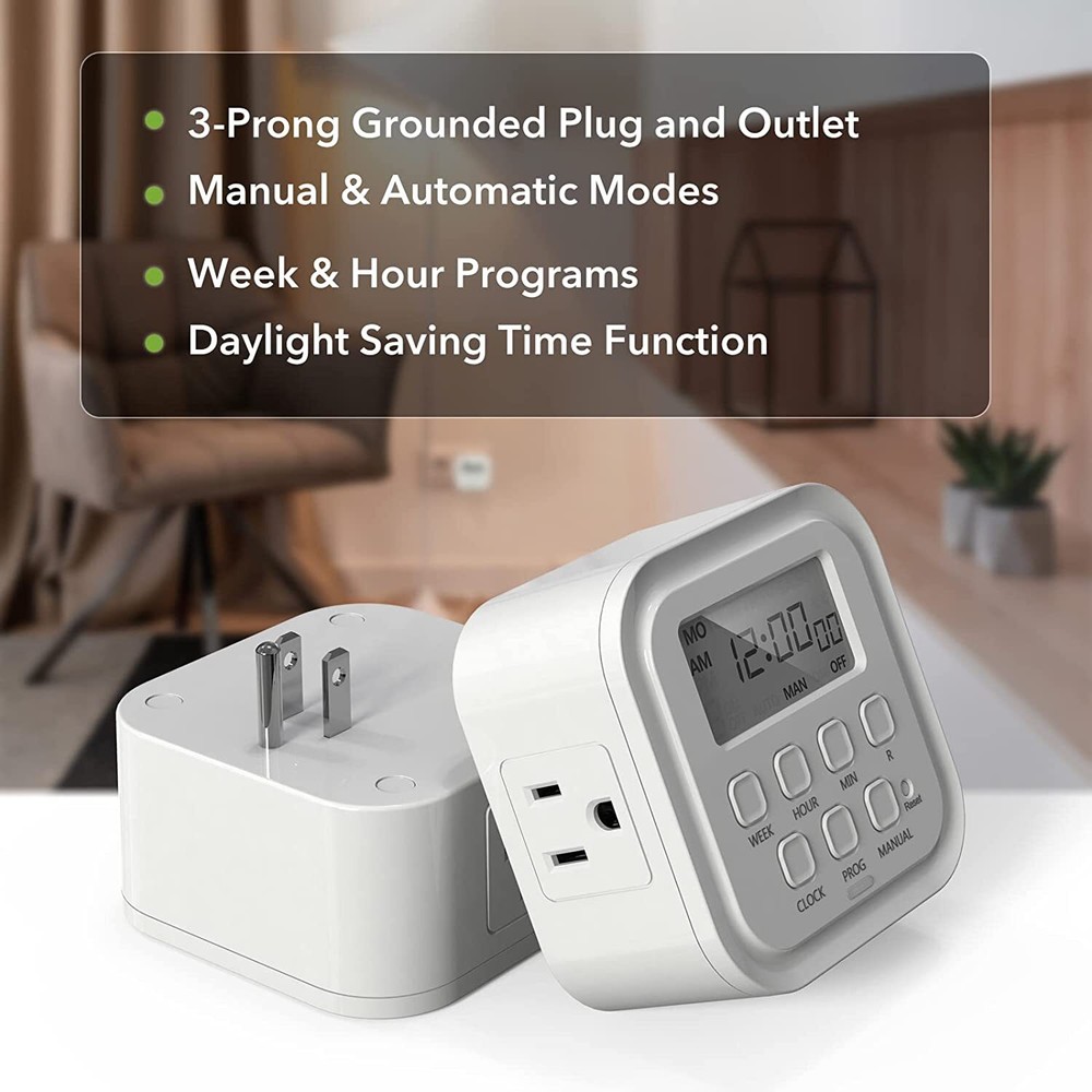 HBN 7 Day 8 On/Off Programs Heavy Duty Digital Timer Dual Outlet Programmable