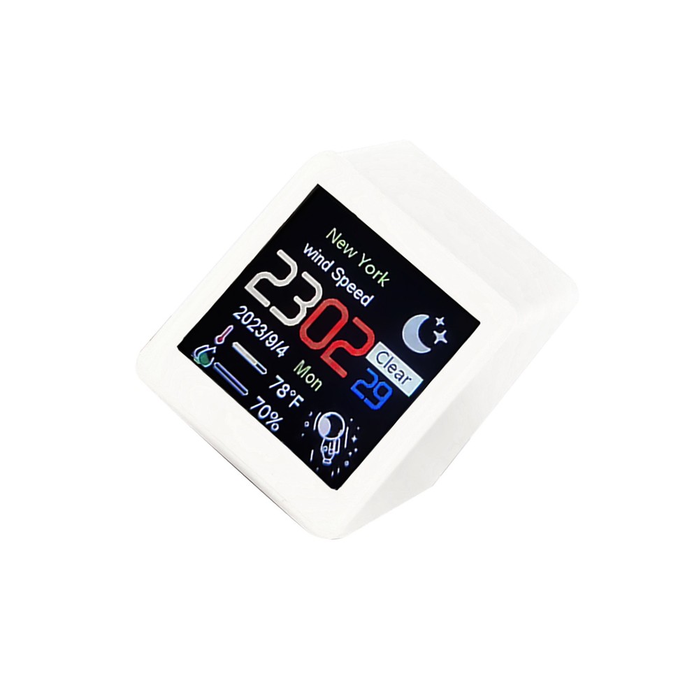 White Mini Desktop Clock WIFI Weather Clock 1.5" Screen Temperature & Humidity s