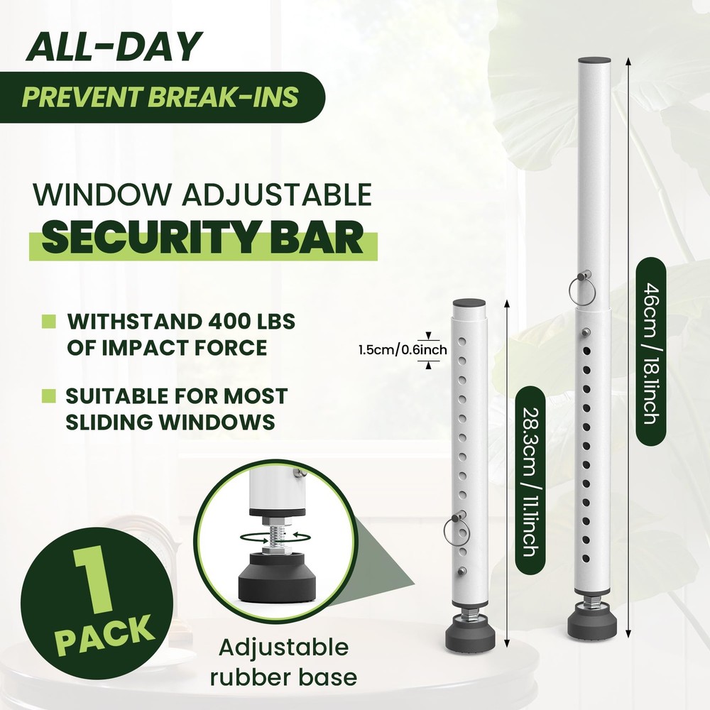 Gadgetzan 1 Pack Window Security Bars Adjustable 11"-18",Portable Short Slidi...