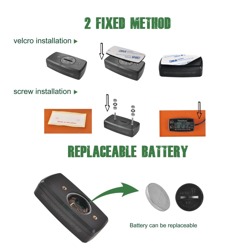 Yooreal Digital Tach Hour Meter,Small Engine Temperature HM035A TS002