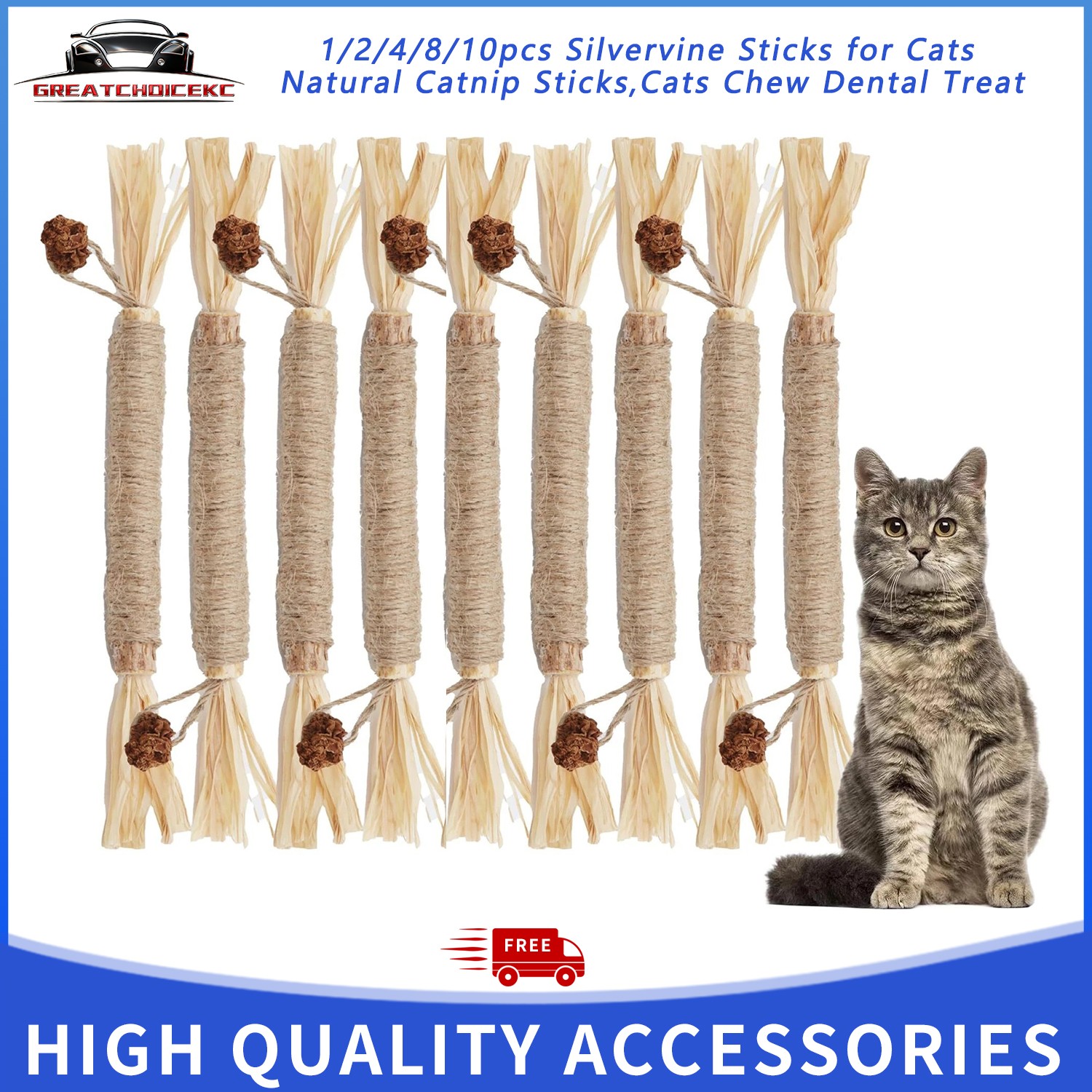 4~10pcs Silvervine Sticks for Cats ,Natural Catnip Sticks,Cats Chew Dental Treat
