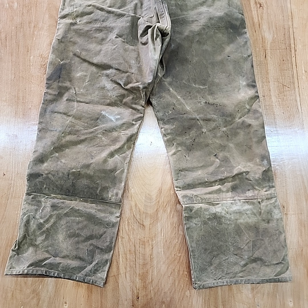 Vtg 40s Black Bear Brand Rain Tite Waxed Canvas Work Pants Button Fly Union Made