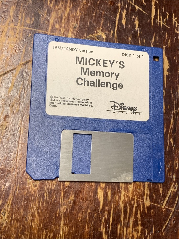 Disney Mickey’s Memory Challenge Vintage Computer 3.5” Game Disk -IBM, PC, Tandy