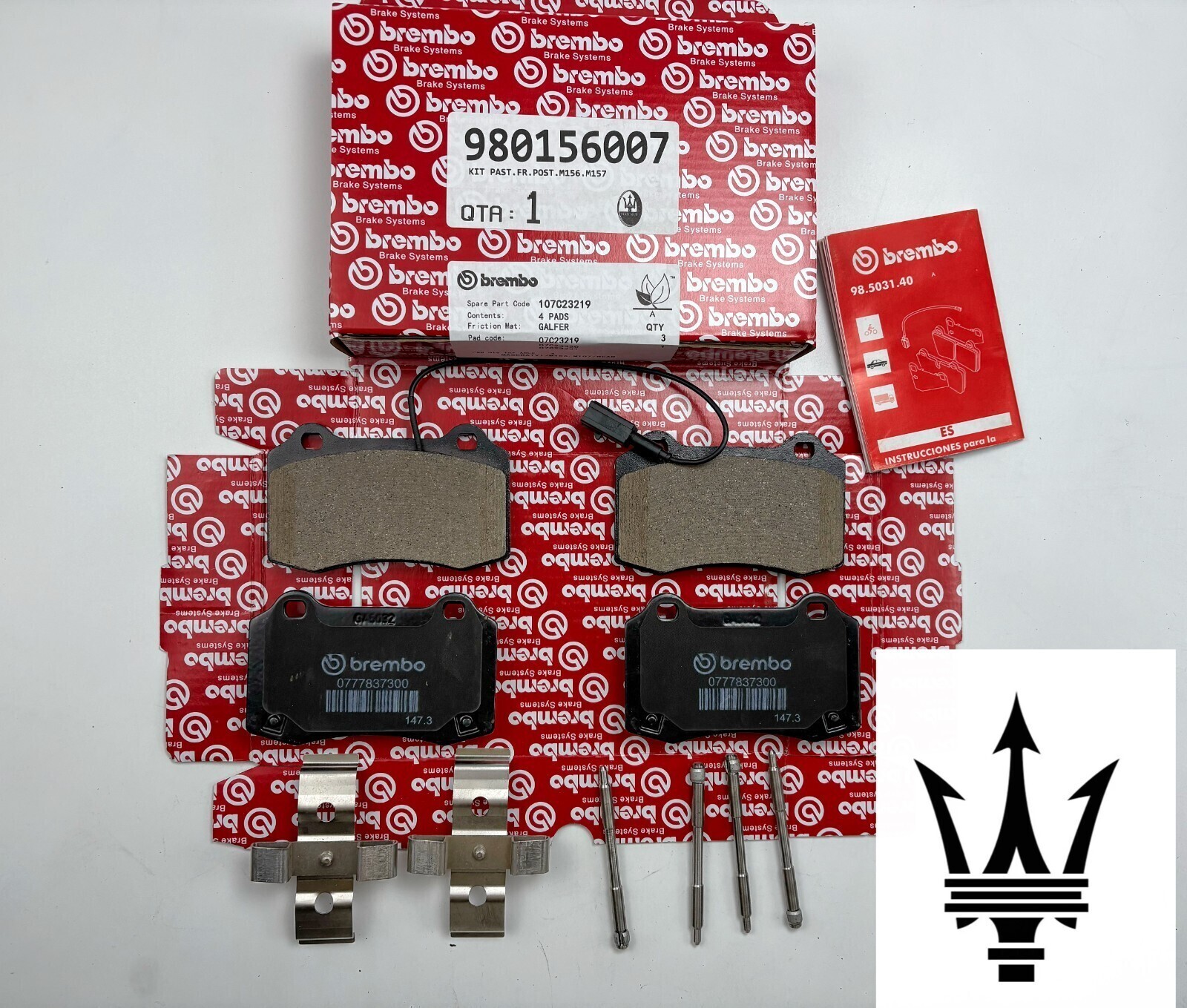 MASERATI GHIBLI QUATTROPORTE REAR BRAKE PADS WITH SENSORS 980156007