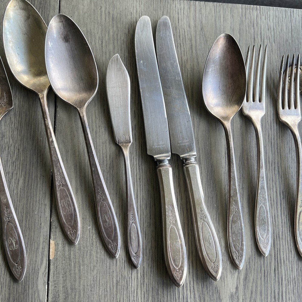 14 Pieces Vintage Oneida Community Plate Silverware SPOONS 'ADAM' Pattern K