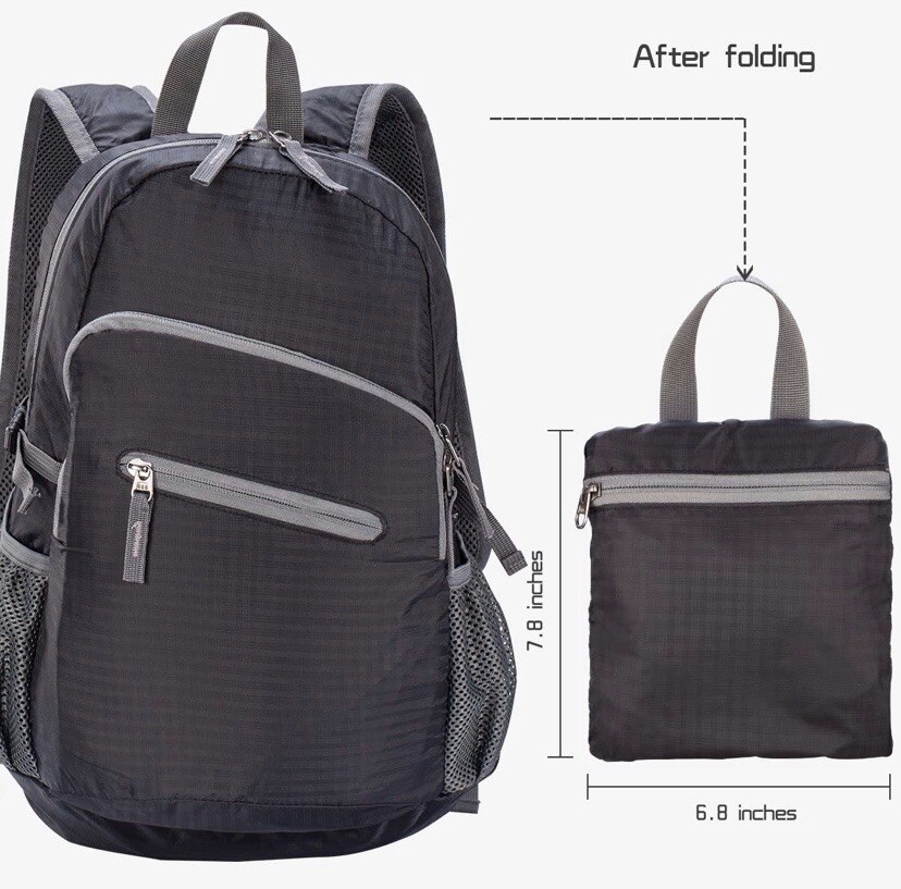 Lightweight 8oz Hiking Foldable Backpack Fold UP Back Pack Water Resistant Black